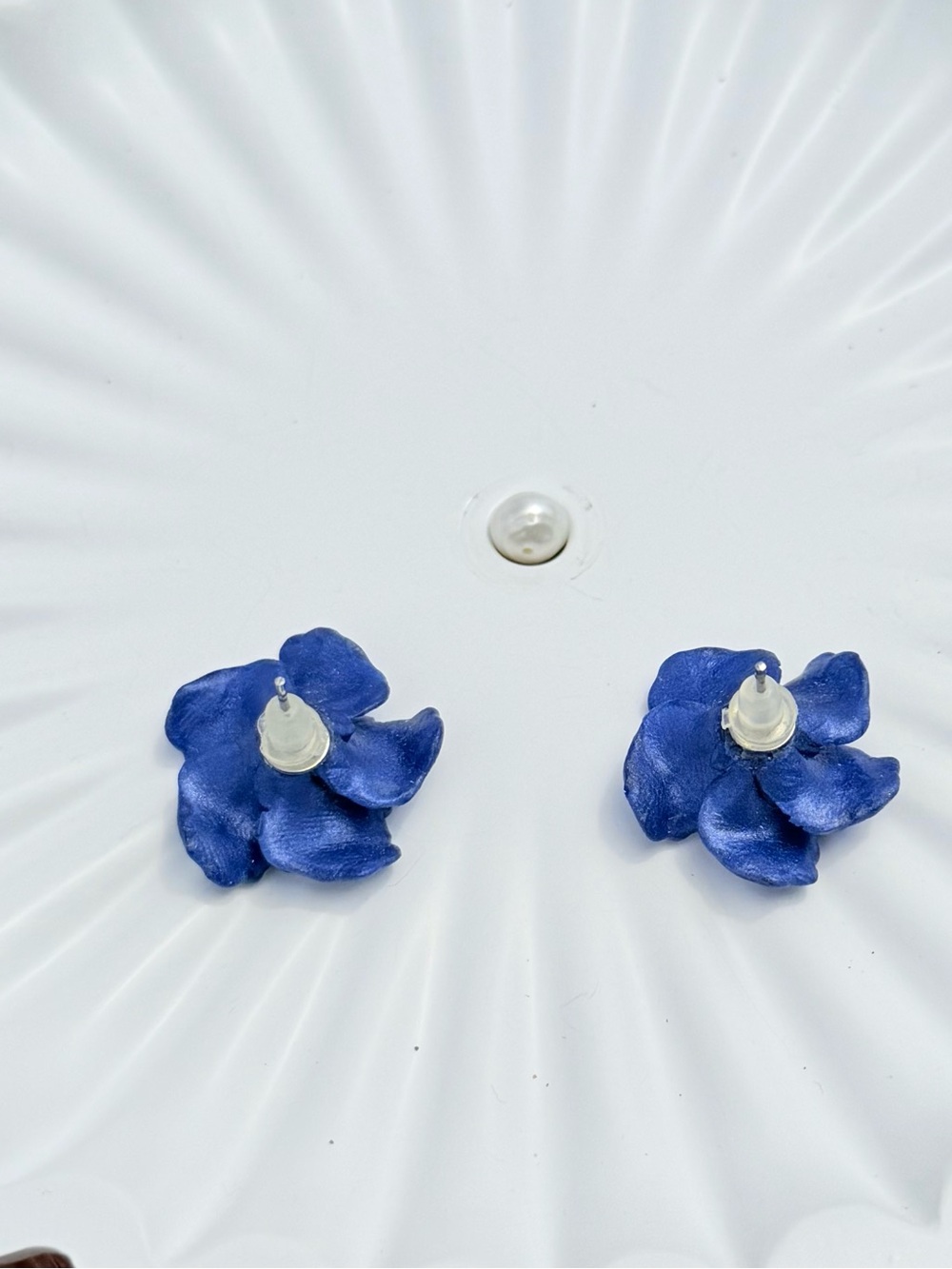 Navy Floral Stud Earrings - Picture 4 of 5